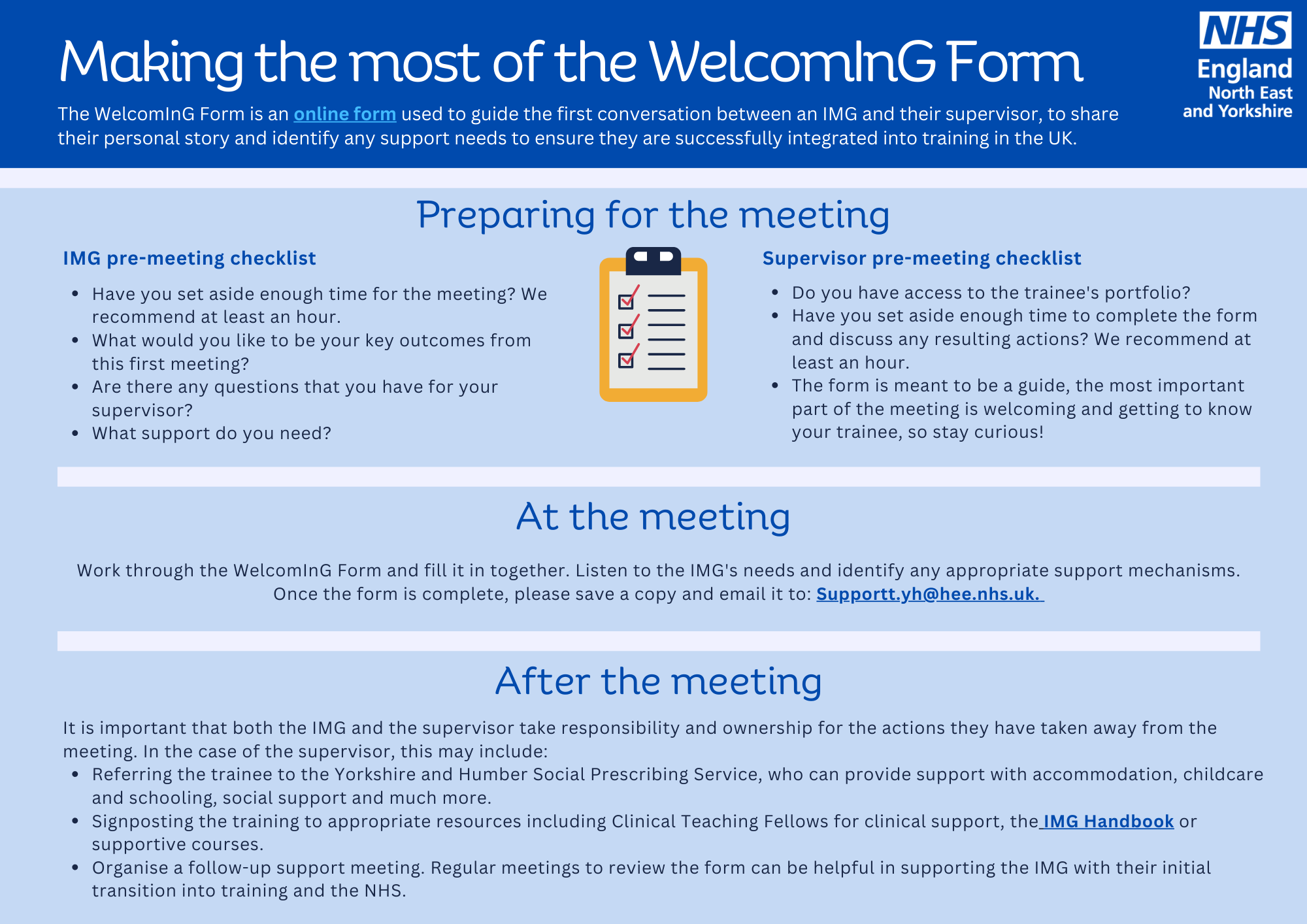 A poster explaining how to make the most out of the WelcomInG Form
